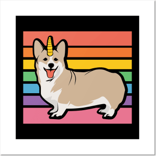 Rainbow Corgi Unicorn Posters and Art